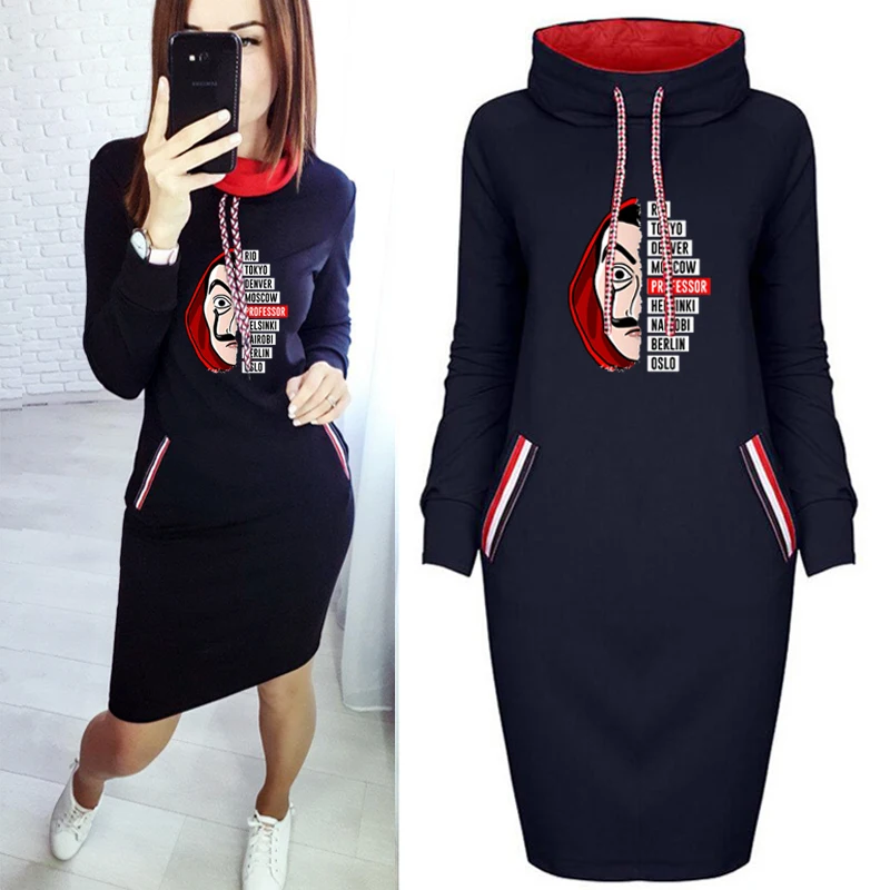 Autumn Money Heist Dress Women La Casa De Papel Hip Hop Autumn Short Dresses House Of Paper Long Sleeve  Party Dress Bl wrap dress