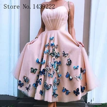 Вечерние платья с розовыми бабочками, вечерние платья на тонких бретельках для выпускниц, вечерние платья