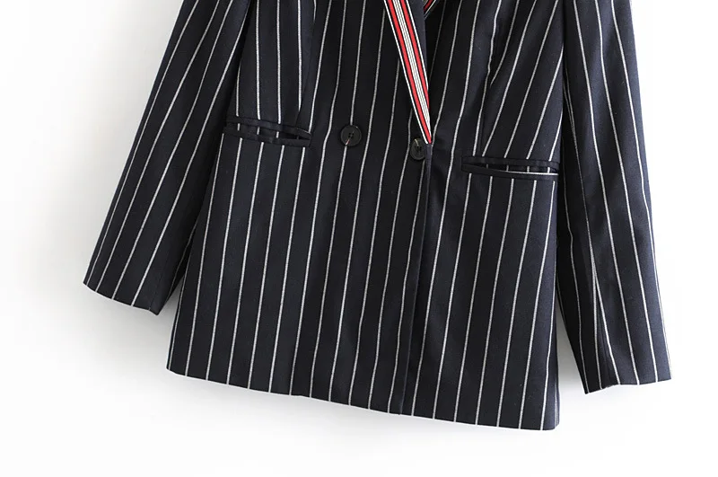 

Western Style 2019 Autumn New Style Versitile Fashion Two-Button Fold-down Collar Loose-Fit Slimming Contrast Color Stripes Suit
