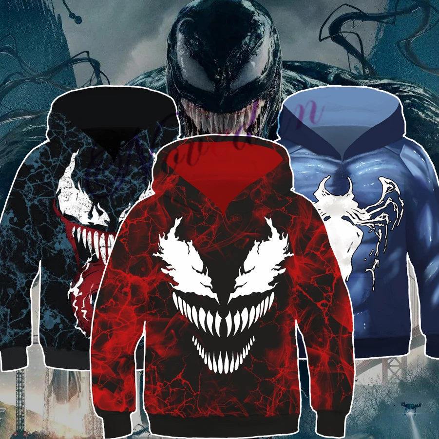 

Christmas Halloween Marvel Movie Venom 3D Printed Spiderman Hoodies Costume Kids Boys Hooded Sweatshirts Hip Hop Pullover Jacket
