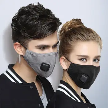 

Unisex Cotton Breath Valve Mouth Mask -Dust Protective Fa Cover Elastic Earloop Muffle PM2.5 Filter Respirator