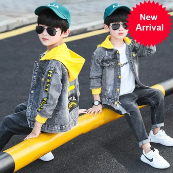 

Jeans Korean Baby Boys Jackets Spring 2020 Children Denim Coats Cotton Letter Hooded Outerwear Clothes 8 To 12 Yrs Toddler Tops