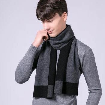 

Winter 100% Lamb Wool Scarf for Men Brand 2019 Plaid Warm Echarpe Wraps Man's Pashmina Muffler Foulard Black Wool Ring Scarves