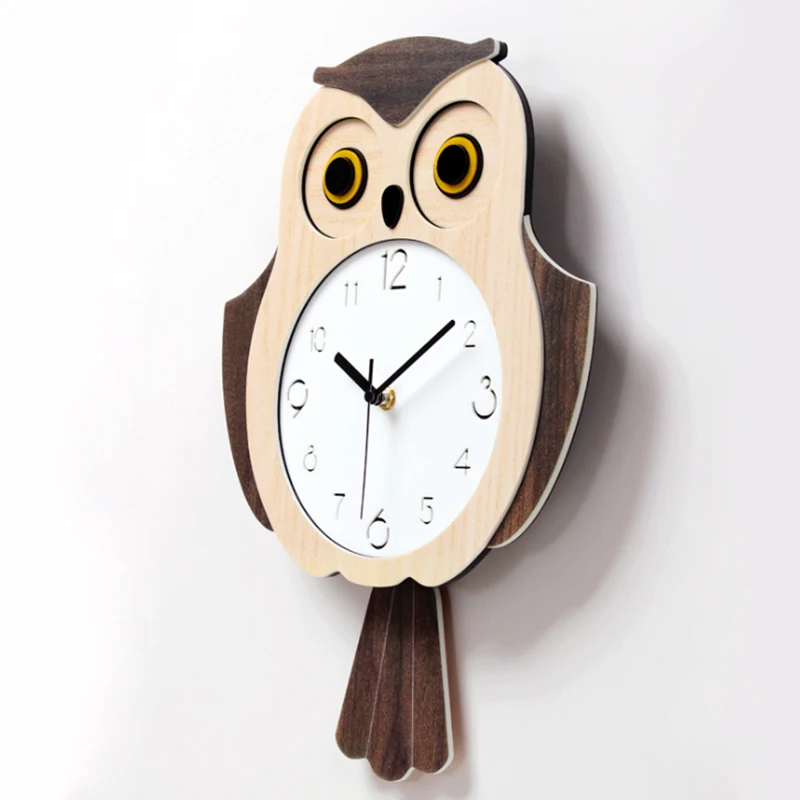 Modern Design Living Room Cute Owl Swing Wall Clock Clocks Fashion Bedroom Silent Quartz Watches For Children Gift BB50W | Дом и сад