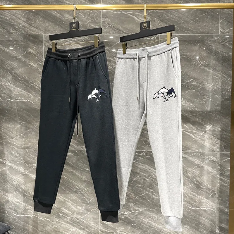 おしゃれ通販 21ファッションブランドのスウェットパンツ男性イルカ刺繍綿カジュアルスポーツズボン厚い冬メンズジョガートラックパンツ オンラインショップ Microclin Com
