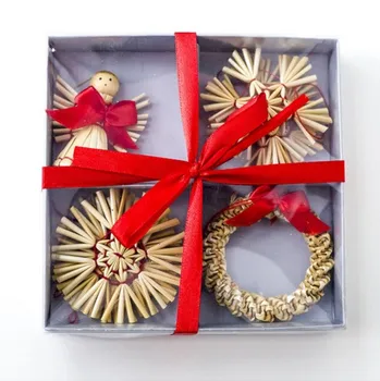 

4pcs/set Christmas Decoration Ornaments Straw Doll Toy Little Angel Garland Christmas Tree Decor New Year Creative Box Ornament