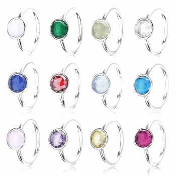 

Authentic 925 Sterling Silver Ring Month Droplet With Crystal Birthday Rings For Women Wedding Party Gift Fine Jewelry