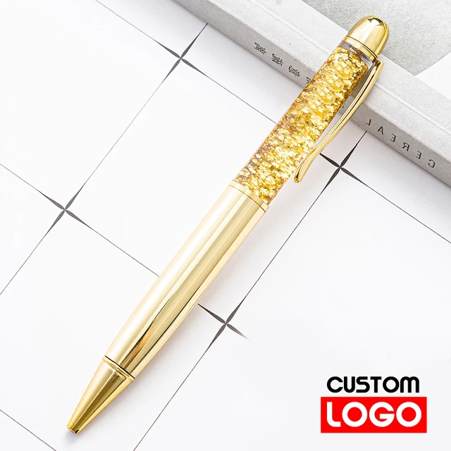 Creative Gold Foil Oil Pen Crystal Wafer Pen High-grade Metal Signature Pen Custom LOGO Lettering Engraved Name Stationery N 2 - Golden