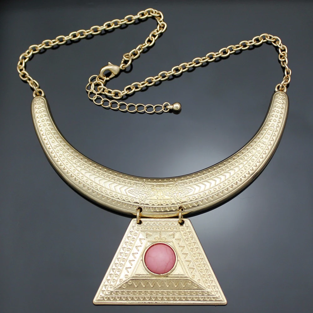 

AZTE Gold Silver Egyptian Queen Cleopatra Illuminati Pyramid Bib Maxi Statement Chain Necklace Choker Colar Jewelry