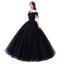 Черный готический Бальные платья для 15 вечерние тюлевый кружевной накладной орнамент Бисер Сладкий 16 Длинные бальные платья Дебютант вечерние платья