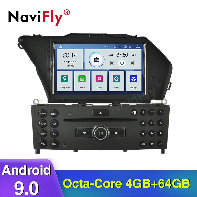 NaviFly, объемом памяти 4 ГБ/2 ГБ Android 9,0 Автомобиль Радио DVD gps для BENZ GLK X204 GLK 300 GLK 350 2008 2009 2010 для автомобиля, dvd мультимедийный плеер
