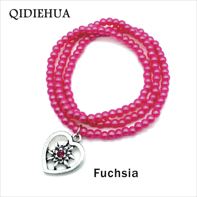 fuchsia Лидер продаж, браслет с сердечками, модные женские Многослойные Бусины для девочек, браслеты, Очаровательная яркая жемчужина, браслет - Окраска металла: fuchsia