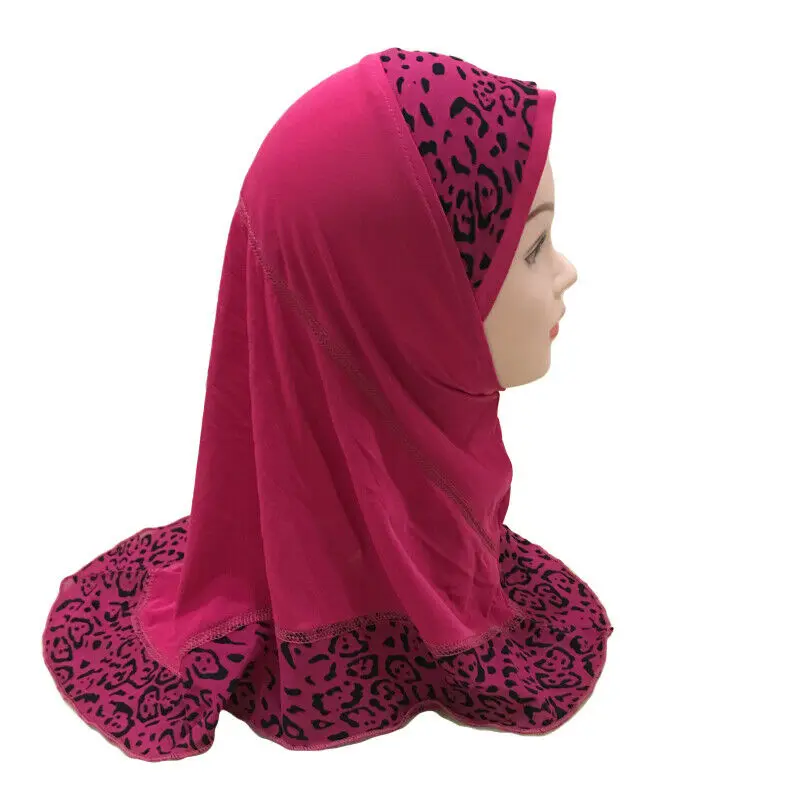 Мусульманский Хиджаб Dromiya, исламский шарф в арабском стиле для девочек, шали с леопардовым узором для девочек 2-7 лет - Цвет: Rose