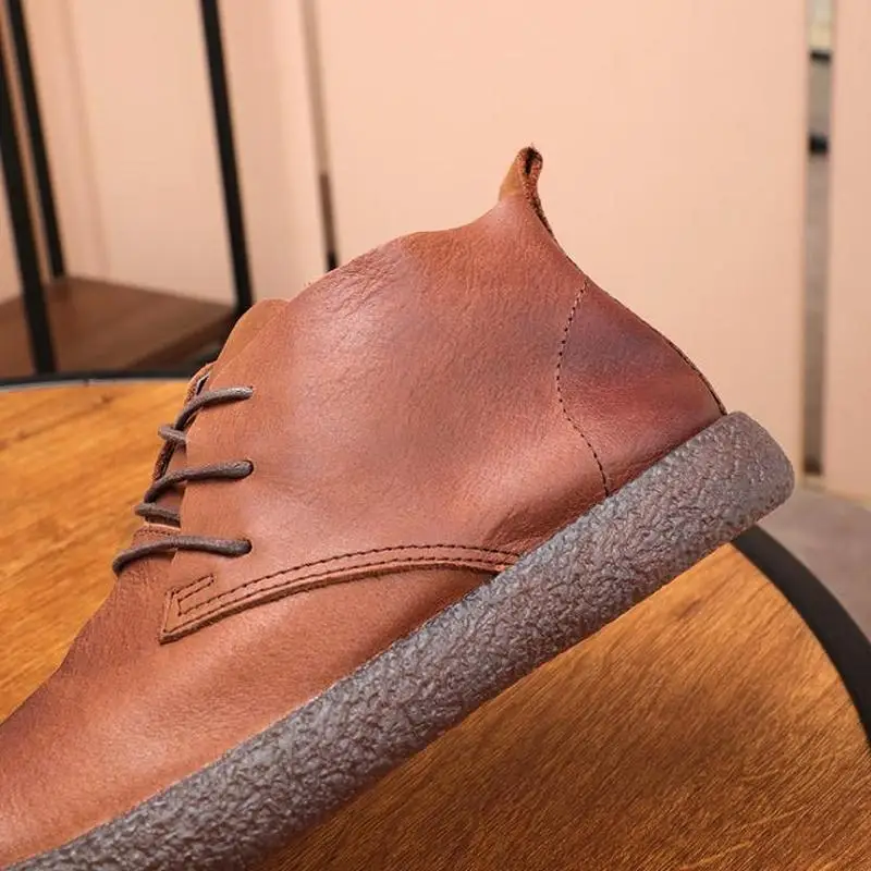 Men Leather Boots Vintage Genuine Leather Ankle Boots Spring Autumn