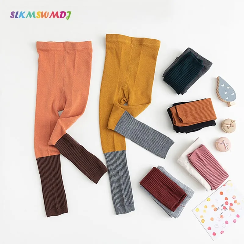 

SLKMSWMDJ 2019 Autumn Winter New Children's Pantyhose Double Needle Color Matching Girl Baby Students Nine Points Leggings