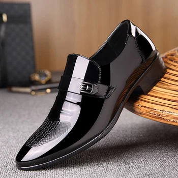 

Business Men Dress Shoes slip on Patent Leather Shoes Male Formal Shoes Handsome Men Pointed Toe Shoes for Wedding loafers s5