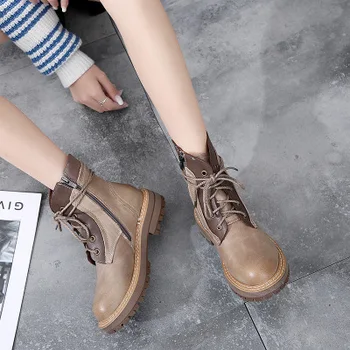 

2020 new British style fashion retro casual short boots thick heel first layer leather women's shoes