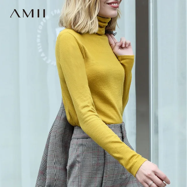 US $12.17 Amii Spring Women's turtleneck Solid full sleeve wool slim fit sweater women's large knit sweater t