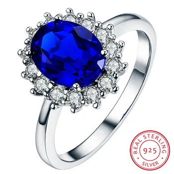 

Luxury Female Natural Blue Sapphire Stone Ring Real Solid 925 Sterling Silver Wedding Rings For Women Big Oval Engagement Ring