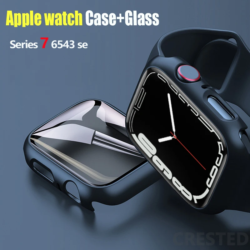 Vetro + Cover Per Apple Watch Case 45Mm 41Mm 44Mm 40Mm 42Mm Iwatch Accessorie Screen Protector Apple Watch Series 3 6 Se 5 4 7 8 9