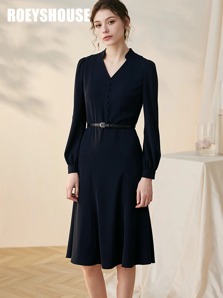 Intellectual OL simple dress female 2020 new temperament dark blue slim skirt