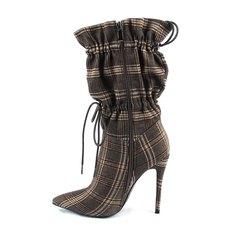 Г., осенне-зимние женские ботинки с острым носком и шнуровкой из лайкры Модные ботильоны обувь на шпильке женская обувь, Sapatos
