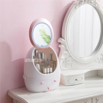

Dressing Table Storage Mirror Case Dust proof Led Cpsmetic Mirror Portable ABS Cosmetic Box With 3-Drawer Handle USB Charging