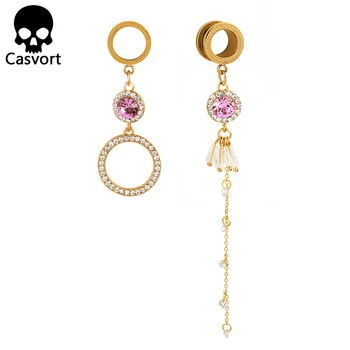 

Casvort 2PCS Fashion Dangle Ear Plugs Tunnels 316L Stainless Steel Ear Gauges Expander Women Body Jewelry Piercing Earrings