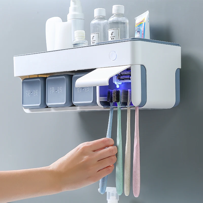 Зубная щетка UV держатель антибактериальные Автоматический Дозатор зубной пасты дезинфицирующая зубная щетка настенная полка ящик для хранения для ванной комнаты
