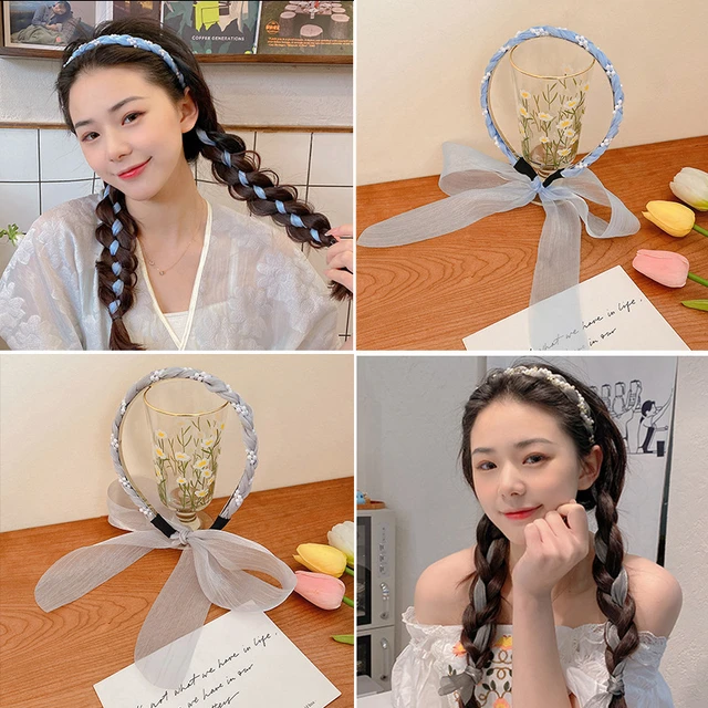 Cinta para el pelo Vintage para mujer, cintas de pelo largo elegante, cinta  para el pelo trenzada, diadema Floral, aros para el pelo, accesorios para  el cabello - AliExpress