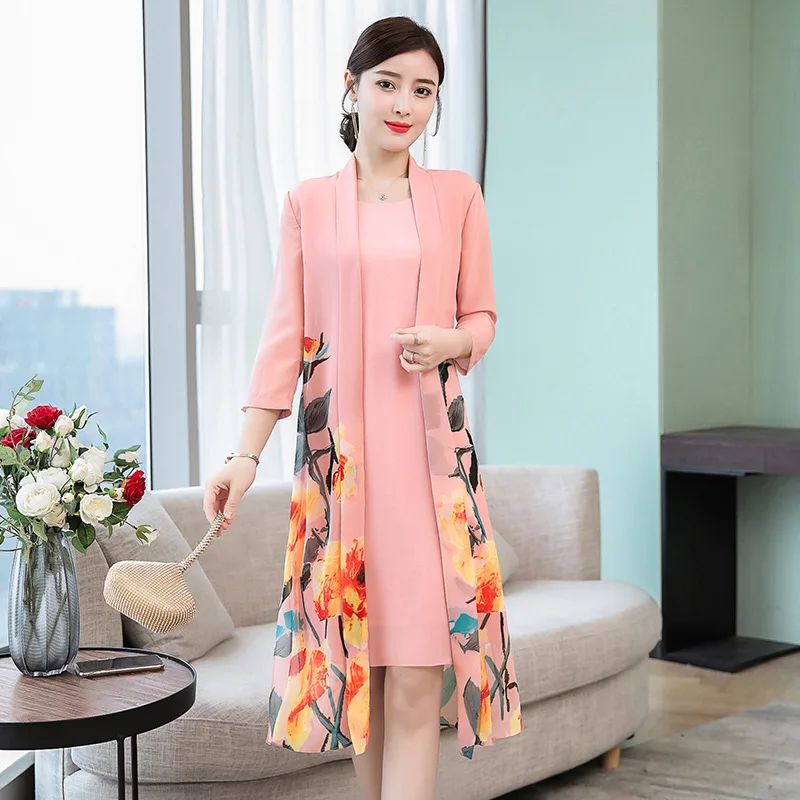 

2019 New Style Younger Fashion Pink Skirt Two-Piece Set Slimming Set Large Size WOMEN'S Dress