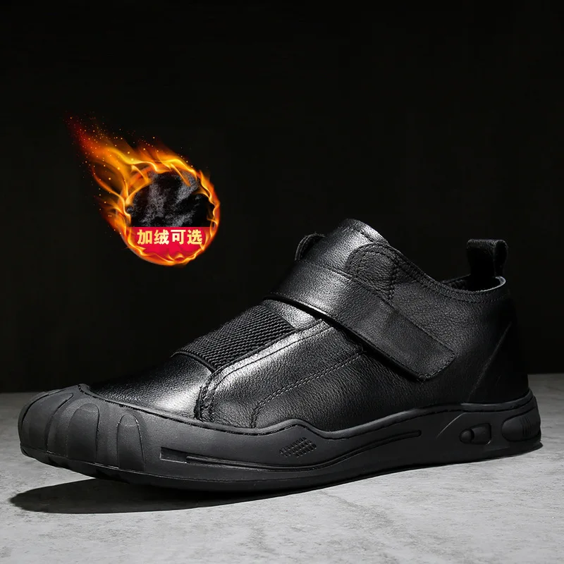 

Winter MEN'S SHOES plus Velvet Warm MEN'S Leather Boots Full-grain Leather Fashion Martin Boots Black And White with Pattern Sho