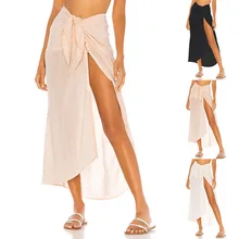 Длинная юбка из прозрачного шифона с разрезом сбоку, женский купальник, Faldas Mujer Moda, женская накидка, полупрозрачная пляжная юбка с запахом