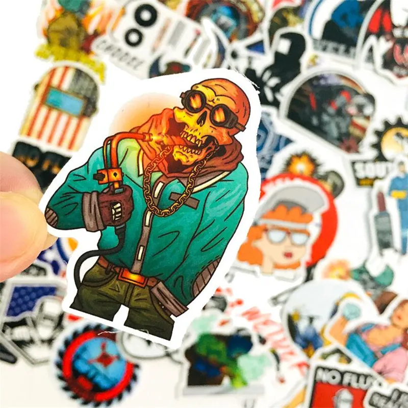 10/30/50PCS Hip Hop Punk Toolbox Car Phone Helmet Skull Welding Construction Hard Hat Wall Sticker Toy Wholesale