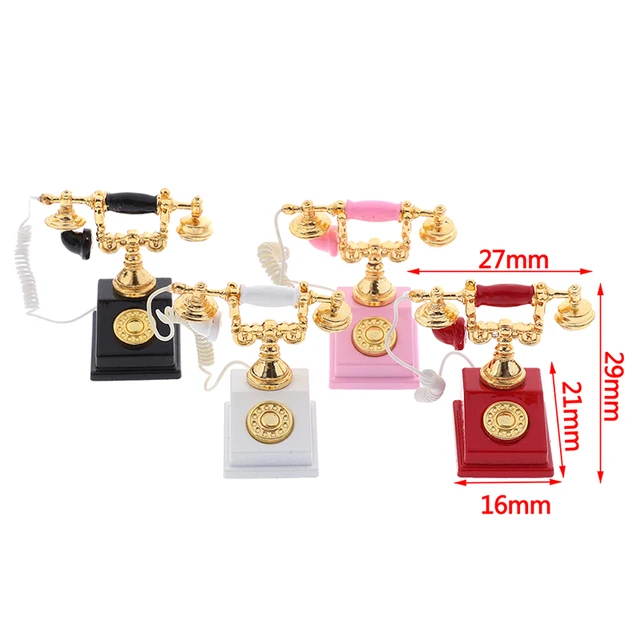 1:12 Miniature Phone Model Alloy Vintage Retro Rotary Telephone Dollhouse Decoration Accessories 6