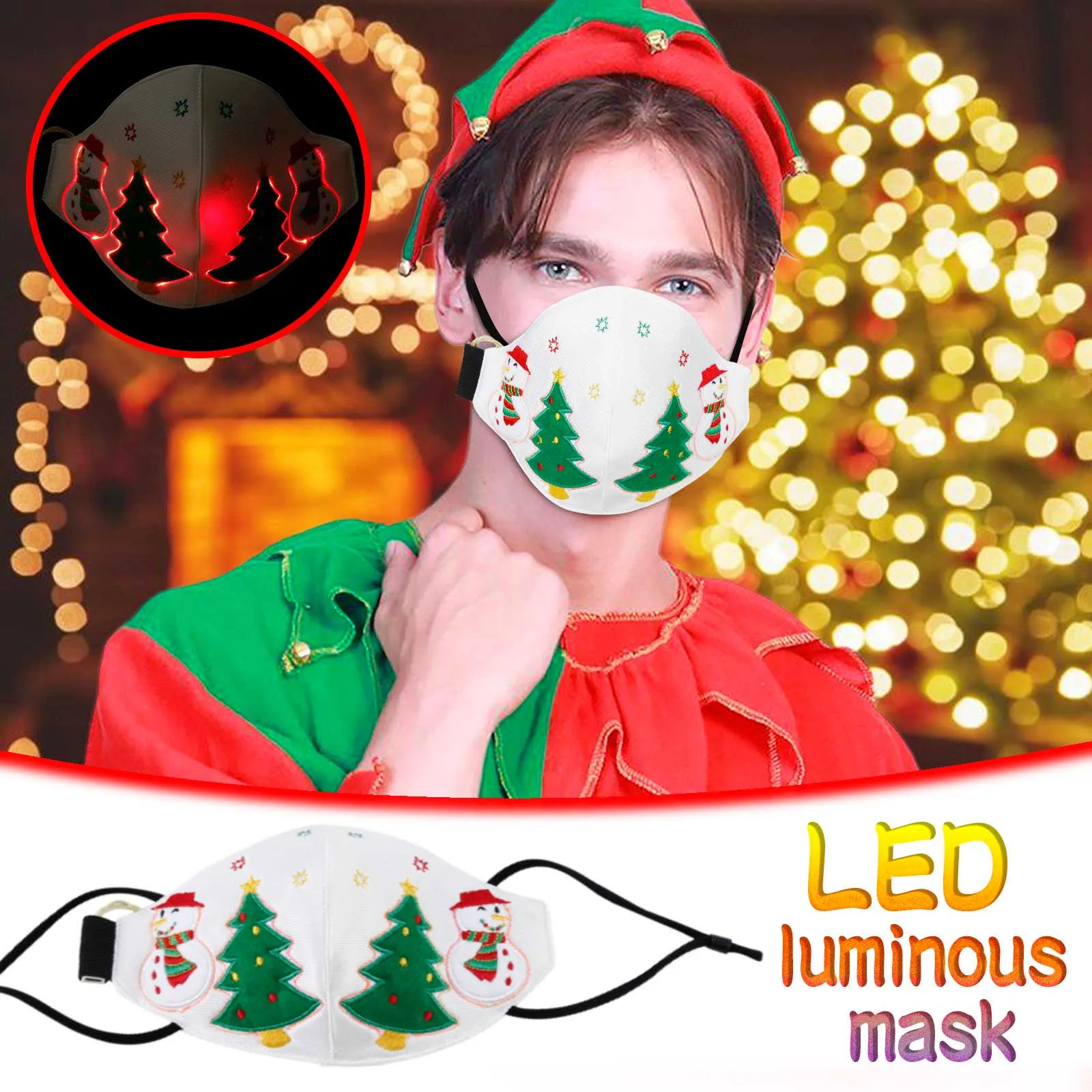 

Fast Delivery LED Mask Christmas Glowing Mask Fiber Light Colorful Loop Mouth Covering Bandage MÃ¡scara de algodÃ³n Party Masque