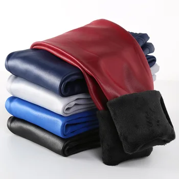 

Winter Girls Leggings Kids Thick Velvet Leggings Pencil Pants Children Warm Trousers Faux PU Leather Legging Slim Leather Pants