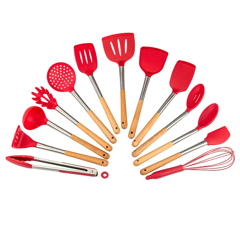 

Solid Wood Handle Silica Gel Kitchen Ware Non-stick Pot Cooking Shovel Kitchen Tools Bakery Appliances Silica Gel Kitchen Ware W