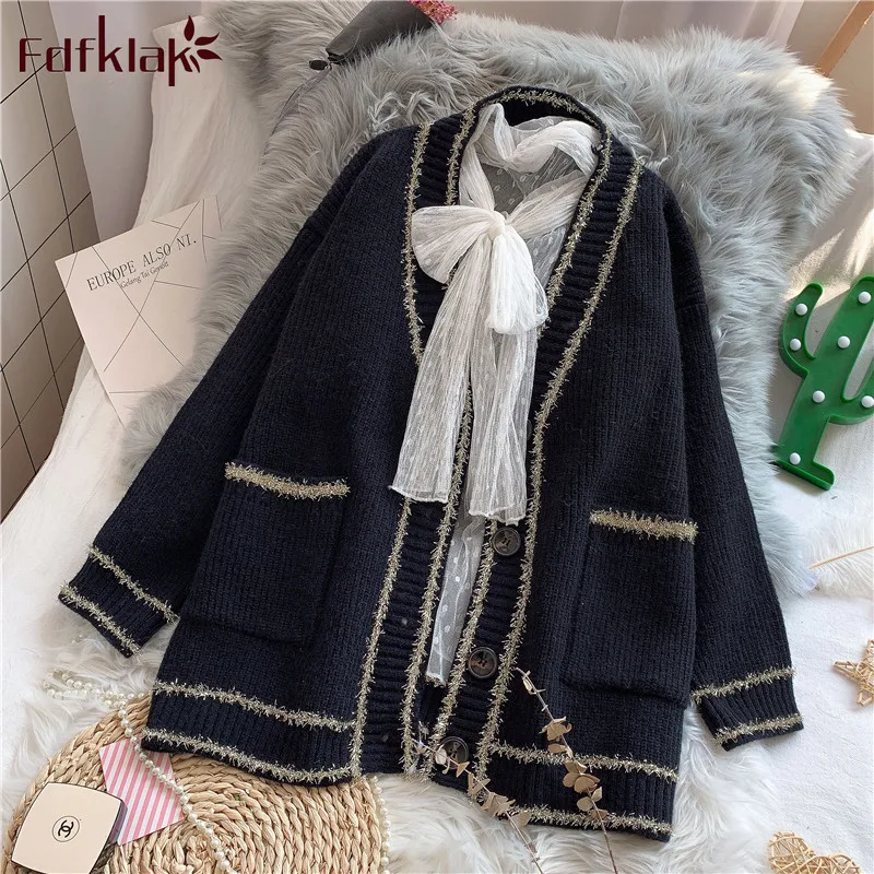 Best Price Fdfklak Sweater coat women's cardigan loose thick top new autumn winter small fragrance wind lazy outside wear sweater women Best Price Fdfklak Sweater coat women's cardigan loose thick top new autumn winter small fragrance wind lazy outside wear sweater women