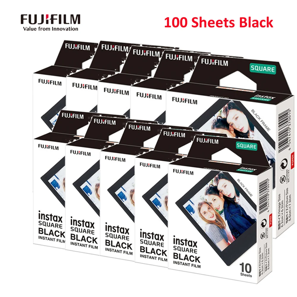 10-100 листов Fujifilm Instax квадратная камера мгновенная пленка для Fujifilm Instax SQUARE SQ6 SQ10 для Instax SP-3 принтер для смартфонов - Цвет: 100 Sheets Black
