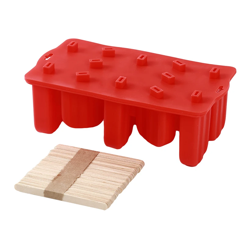 Red Food Grade Silicone Ice Cream Molds Freezer Ice Cream Bar Molds Maker 12-hole Ice Cream Moulds With 50Pcs Popsicle Sticks - Цвет: Red