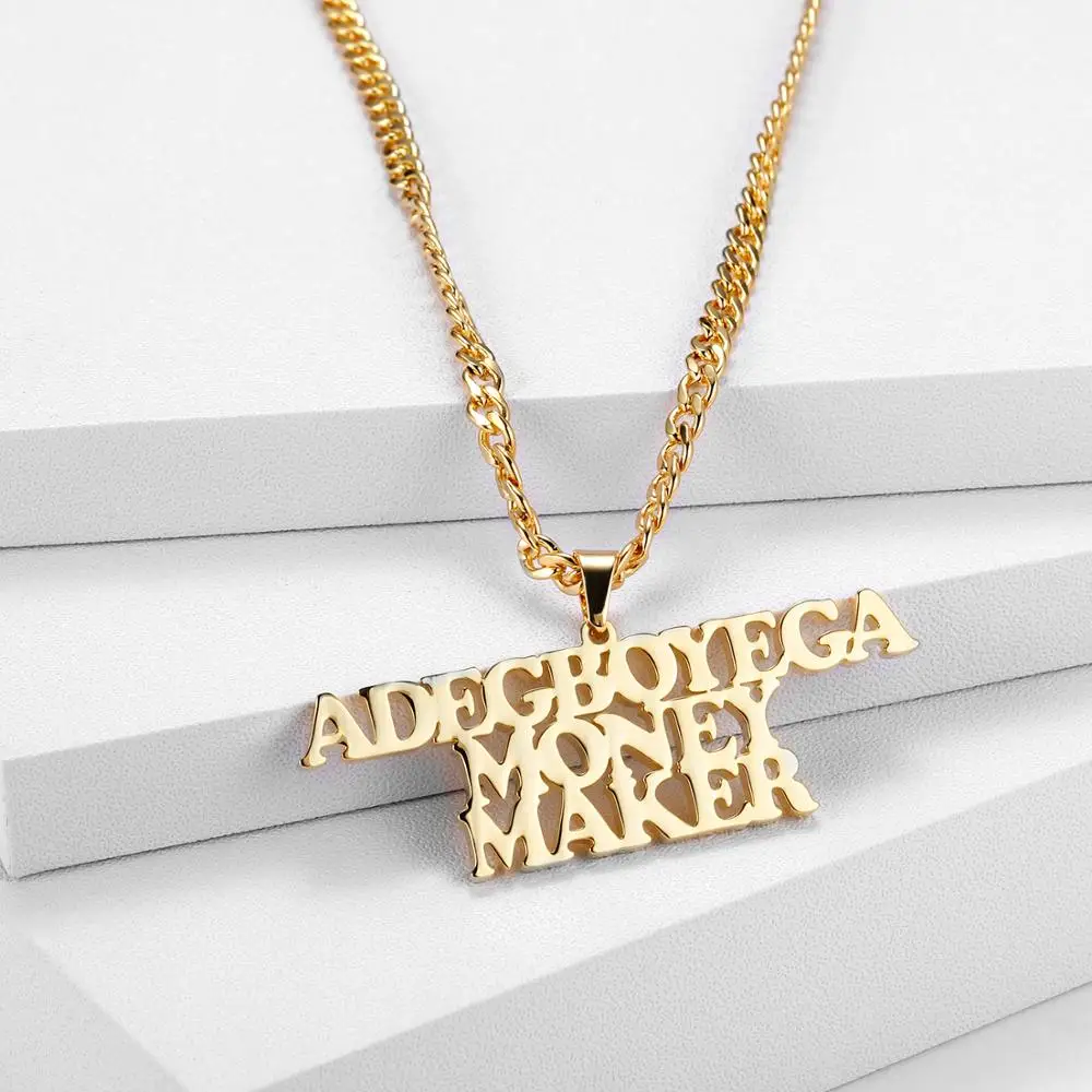 Cuban Chain Necklace Personalized Custom Name Pendant Charm Stainless Steel jewelry Men Women Gold Plated Jewelry 2021 For Women