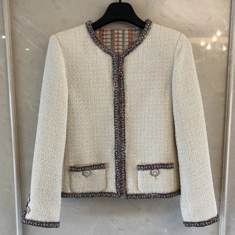 

Vintage Stylish Oversized Houndstooth Jacket Coat Women 2020 Fashion Pockets Frayed Side Vents Loose white Outerwear