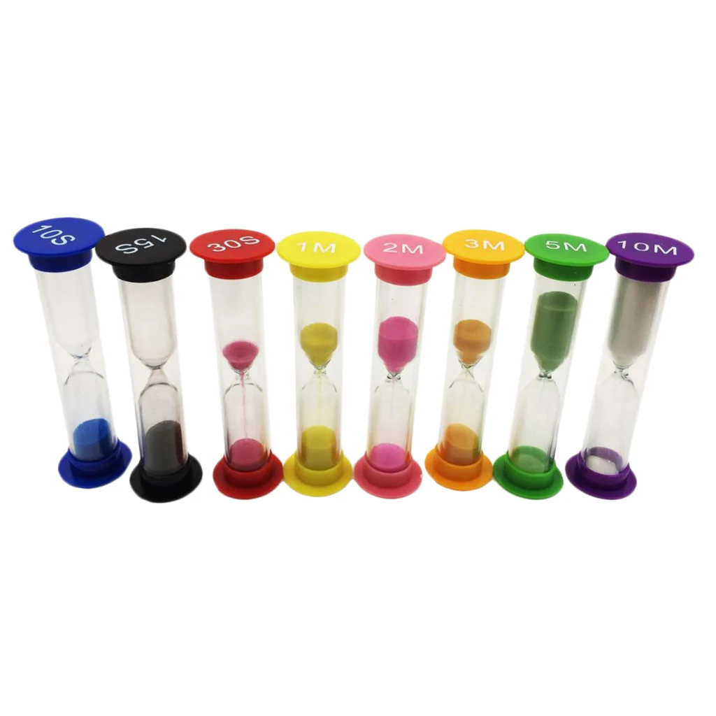 8 Set Sand Timer Clock 10/ 15/ 30 Seconds & 1/ 2/ 3/ 5/ 10 Minutes Sandglass Hourglass Kitchen Tool Home Decoration