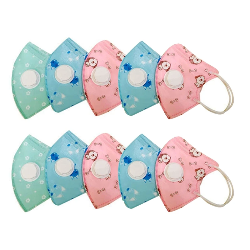 

10 Pcs Children's Mask 5 Layers Cartoon PM2.5 Breath Valve Anti Haze Breathable Mask N95 Meltblown Cute Mask