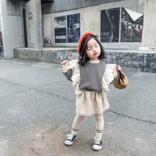 Детский костюм осенняя одежда для девочек, флисовые толстовки в полоску и свитер для детей, платье-трапеция для девочек, зимняя одежда для малышей Комплект из 2 предметов