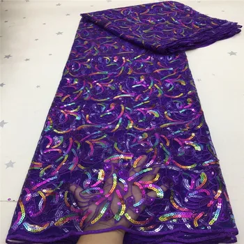 

2020 Purple New African Gilding Lace Fabric sequinsTop French Tulle Tulle Lace Fabric For Nigerian Wedding Party