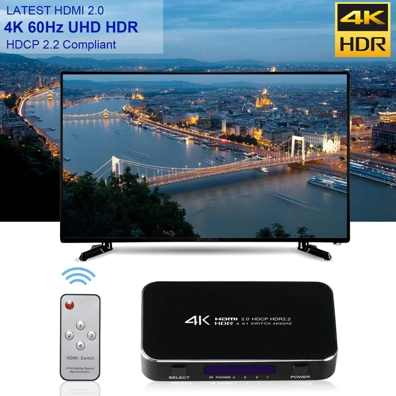 HDMI коммутатор 4K60Hz 4 в 1 с пультом дистанционного управления Поддержка HDCP 2,2 4K x 2K 3D 1080P HDMI сплиттер для PS4 Pro DVD ноутбука ПК