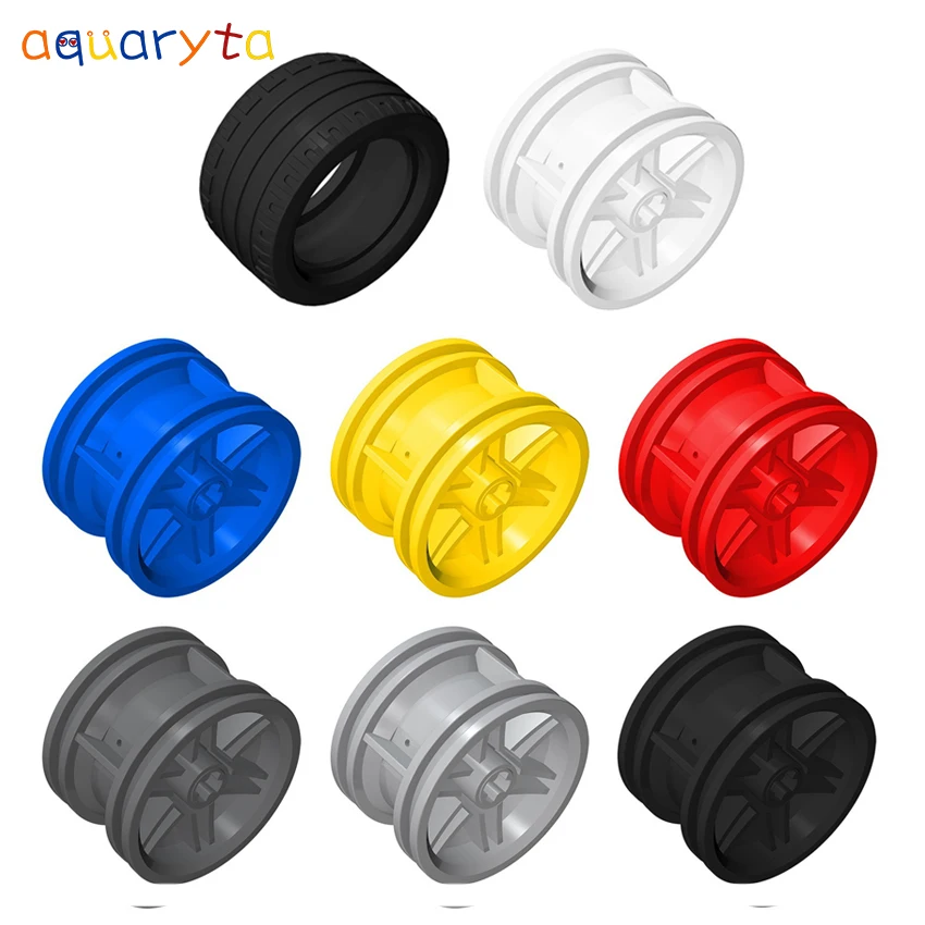 

AQUARYTA 4pcs Technology Building Car Toys 30x20mm Wheel Hub & 43.2x22mm Tire Compatible 56145 44309 DIY Assembles Toys for Teen