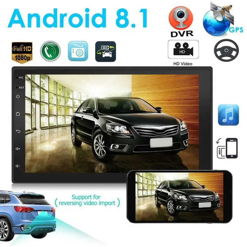 2Din 7 дюймов автомобиля Android 8,1 плеер 4 ядра 1+ 16G автомобильный стерео Gps, Wi-Fi, Беспроводной Mp5 плеер Fm Usb Aux